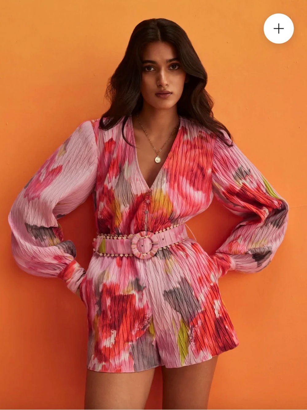 HEMANT & NANDITA Pink Multicolor Pleated Romper with Belt